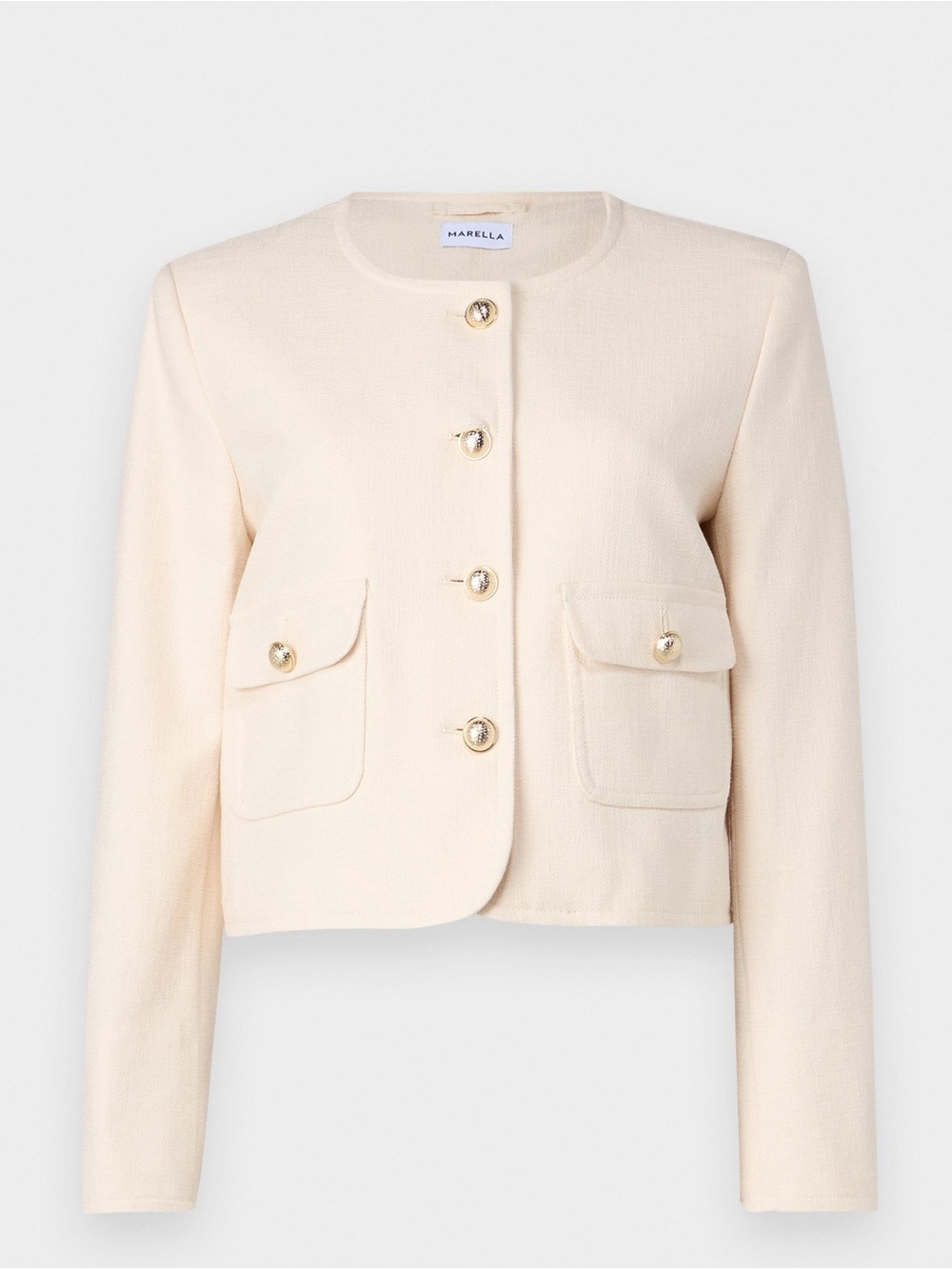 Marella Turchia Ivory Cropped Jacket US 10 IT 46 Gold Button Cotton Blend